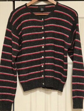 The Limited Women's  100% Shetland Wool Charcoal Sweater Cardigan  XL